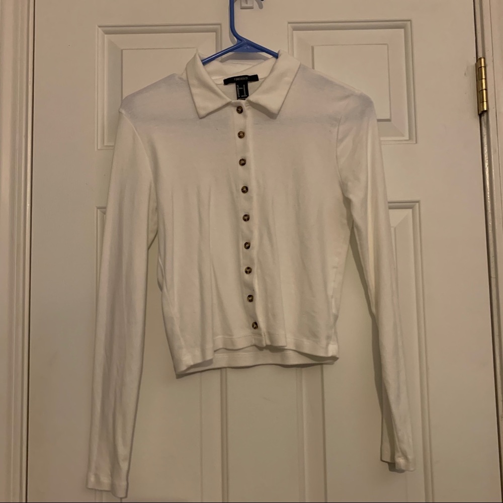 White Collard Cropped Button Up